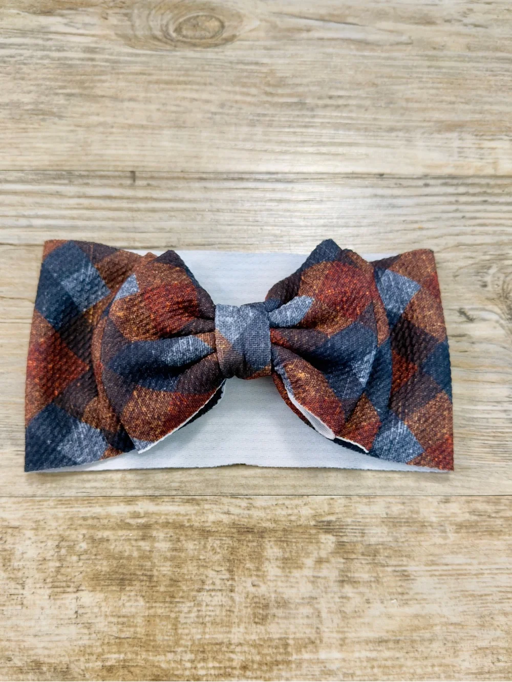 Plaid Big Bow Headband Baby Girl 0-3M Rust Slate Blue Bullet Fabric